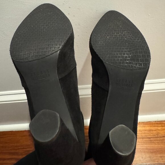 Stuart Weitzman Black Suede Gold Heel Accent Pull-on Boots, 9M - Picture 12 of 13